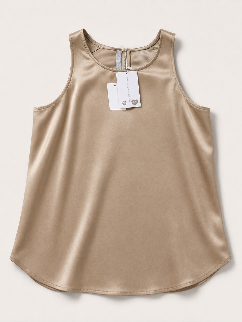 Satin Tank Top in Tan - Sleek Sleeveless Shell
